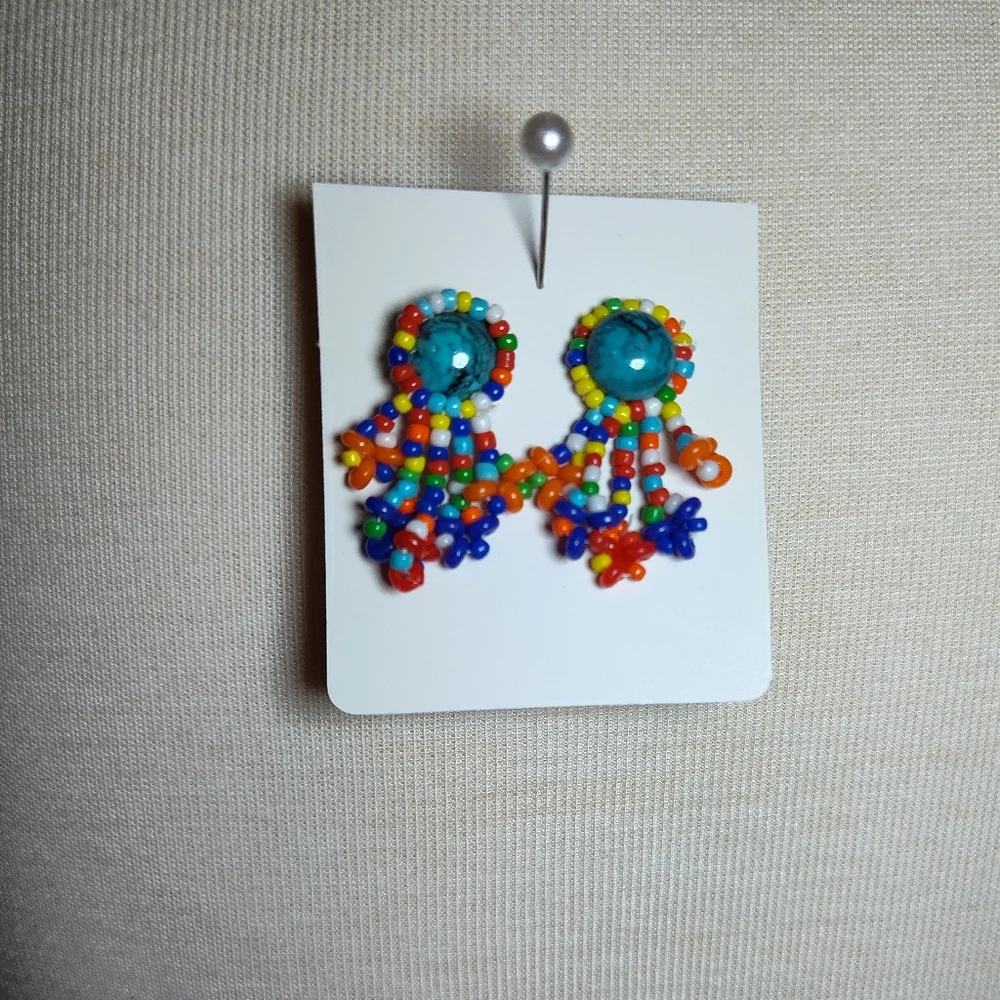 Colorful Dainty Beaded Earrings Blue Irange NWOT